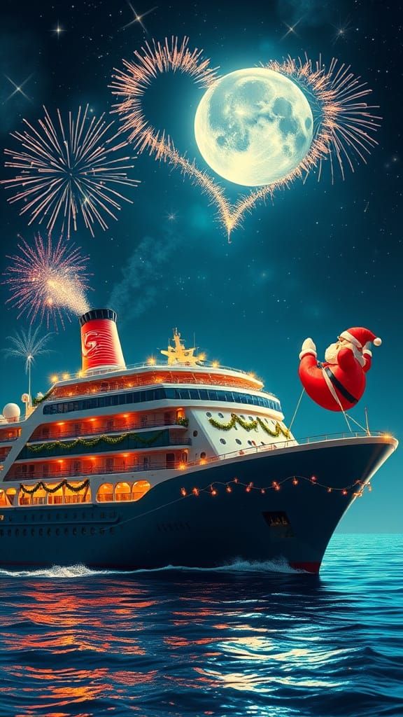 Serenity at Christmas: Majestic Cruise Ship Under Starry Nig...