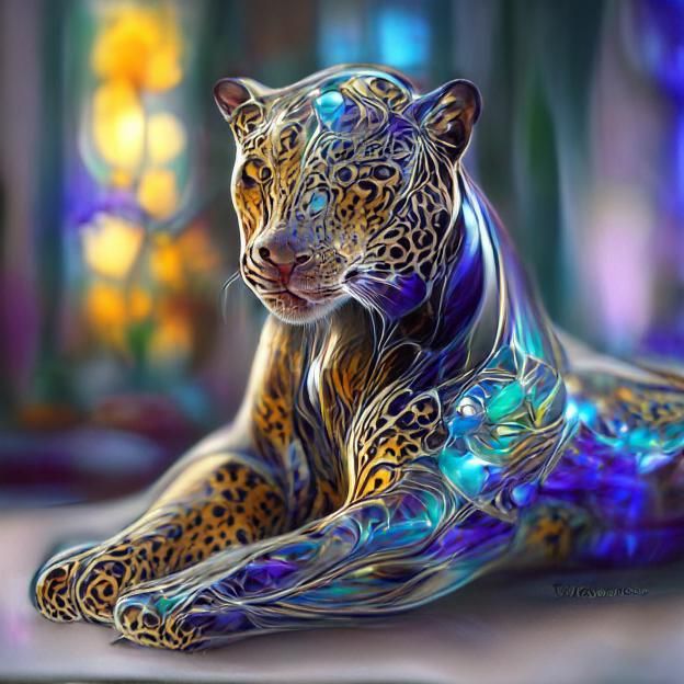 Elegant Glass Panther in a Magical Rococo World