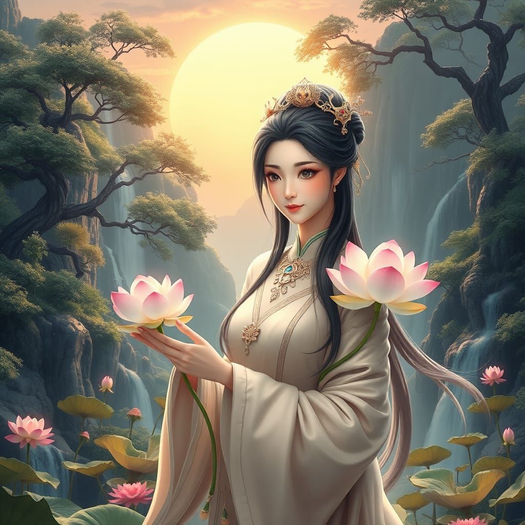 Li Shan Gu in Tranquil Mountain Garden, 3D Anime Art
