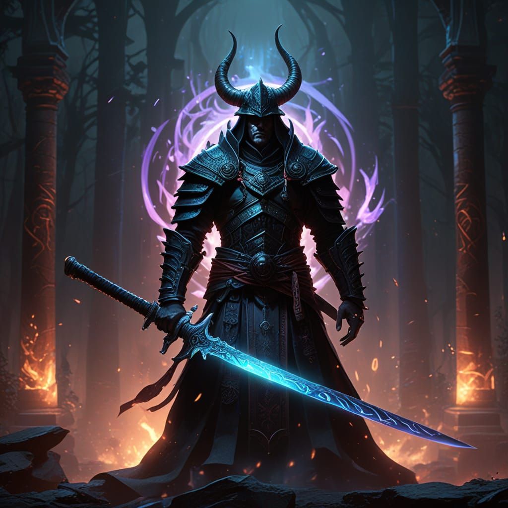 Dark Fantasy Naginata with Glowing Aura