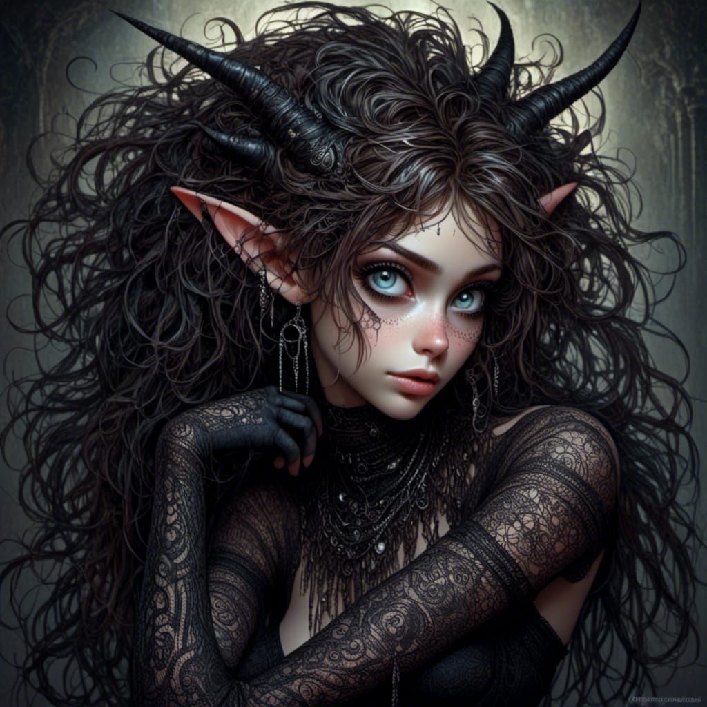 Ethereal Auburn-Haired Creature in Digital Art Style