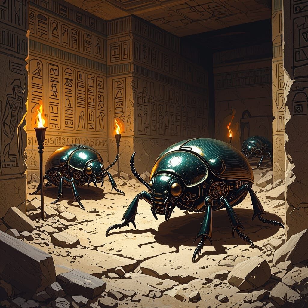 Clockwork Scarab Beetles in Ancient Egyptian Tomb