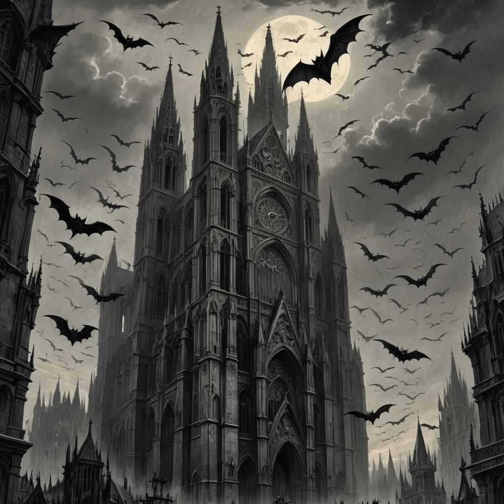 Gothic Cathedral Swarm of Vampire Bats