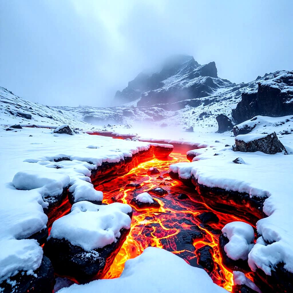 Photorealistic Lava Flowing Through Snow