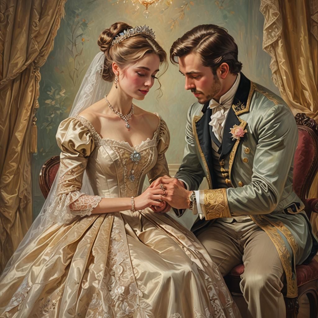 Romantic Proposal in a Rembrandt-Inspired Oil Painting