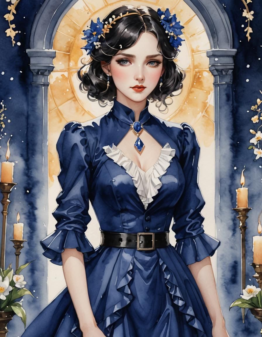 Watercolor 1930s Royal Blue Ladies Suit for Imbolc