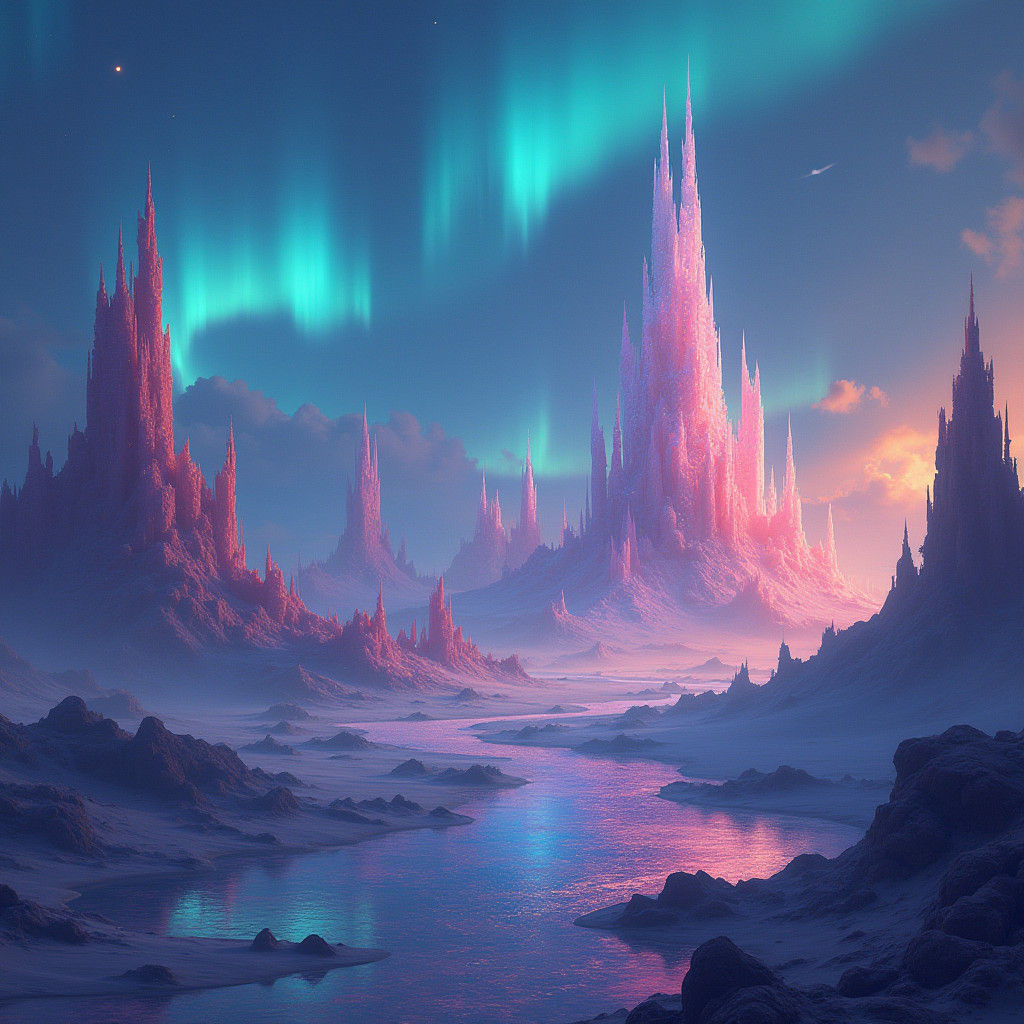 Iridescent Spires in a Mystical Landscape