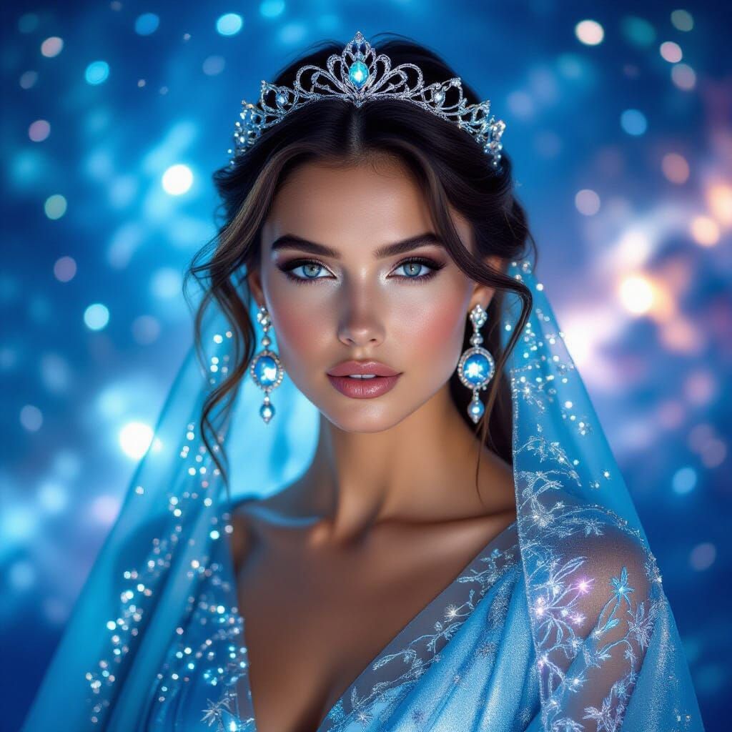 Cosmic Woman in Sapphire Robes: Surreal Fashion