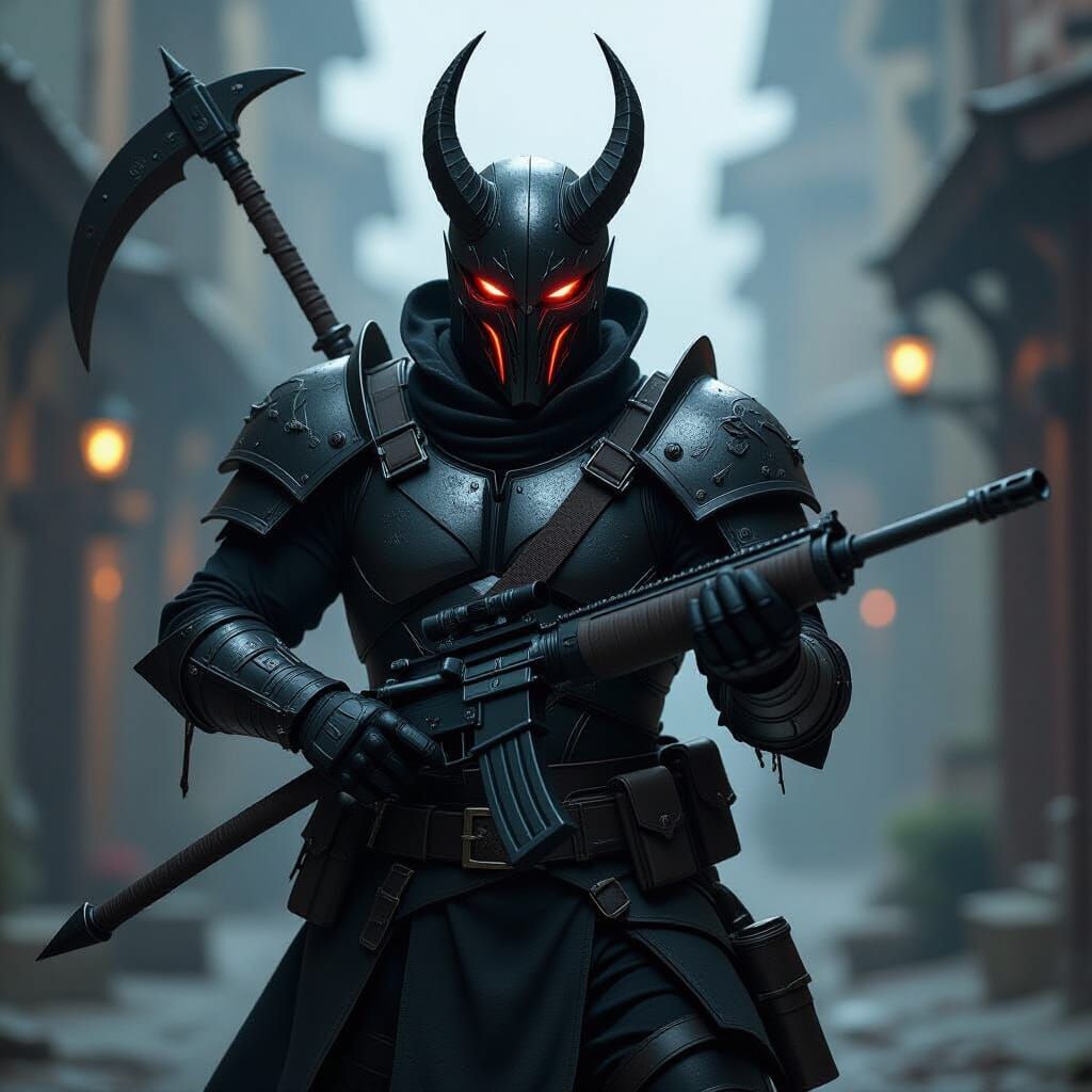 Devil Soldier with Halberd-Rifle Advances in Dark Concept Ar...