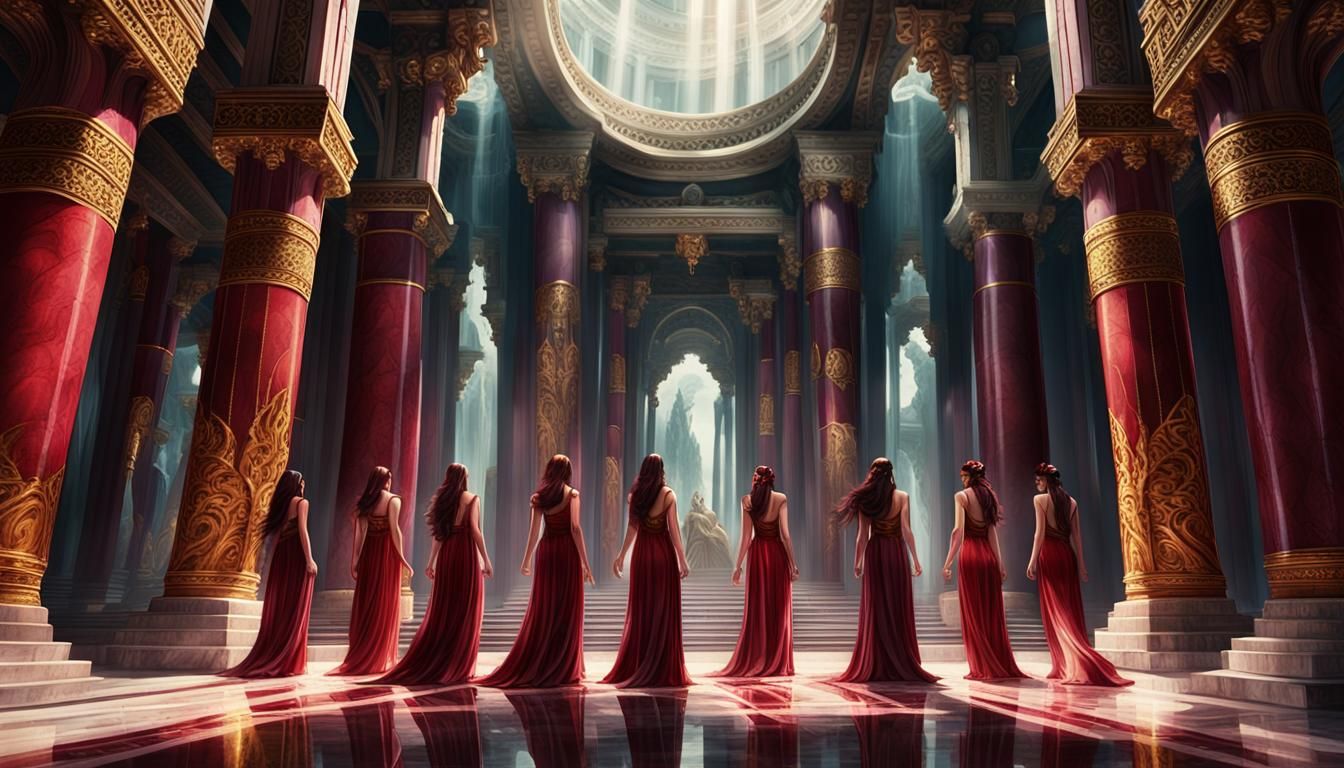 Nine Goddess Sisters in a Grand Temple