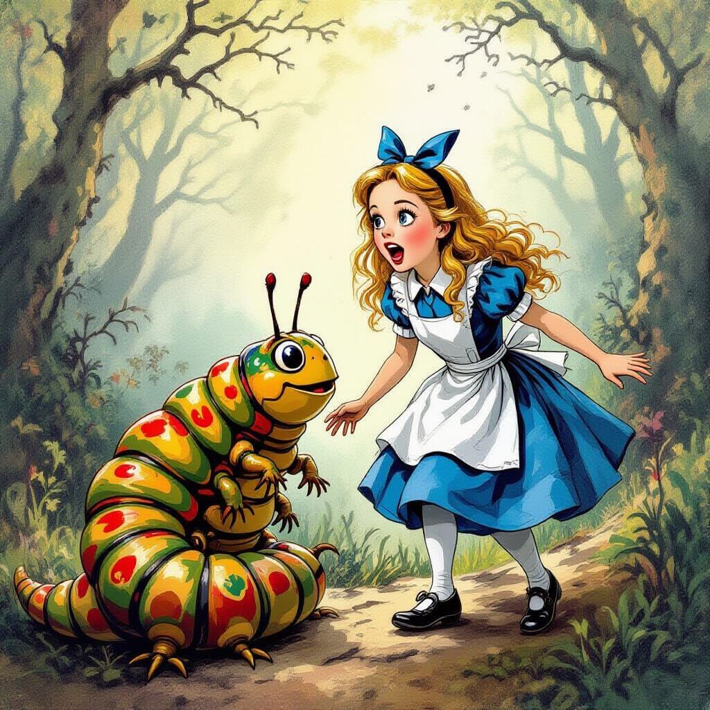 Caterpillar Crawls onto Alice: Horror Art