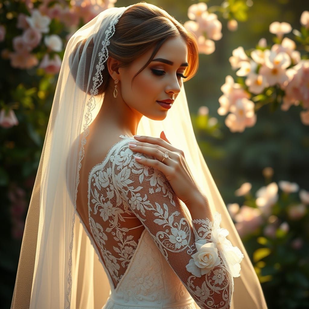 Enchanted Golden Wedding Ring in Exquisite Lace Gown