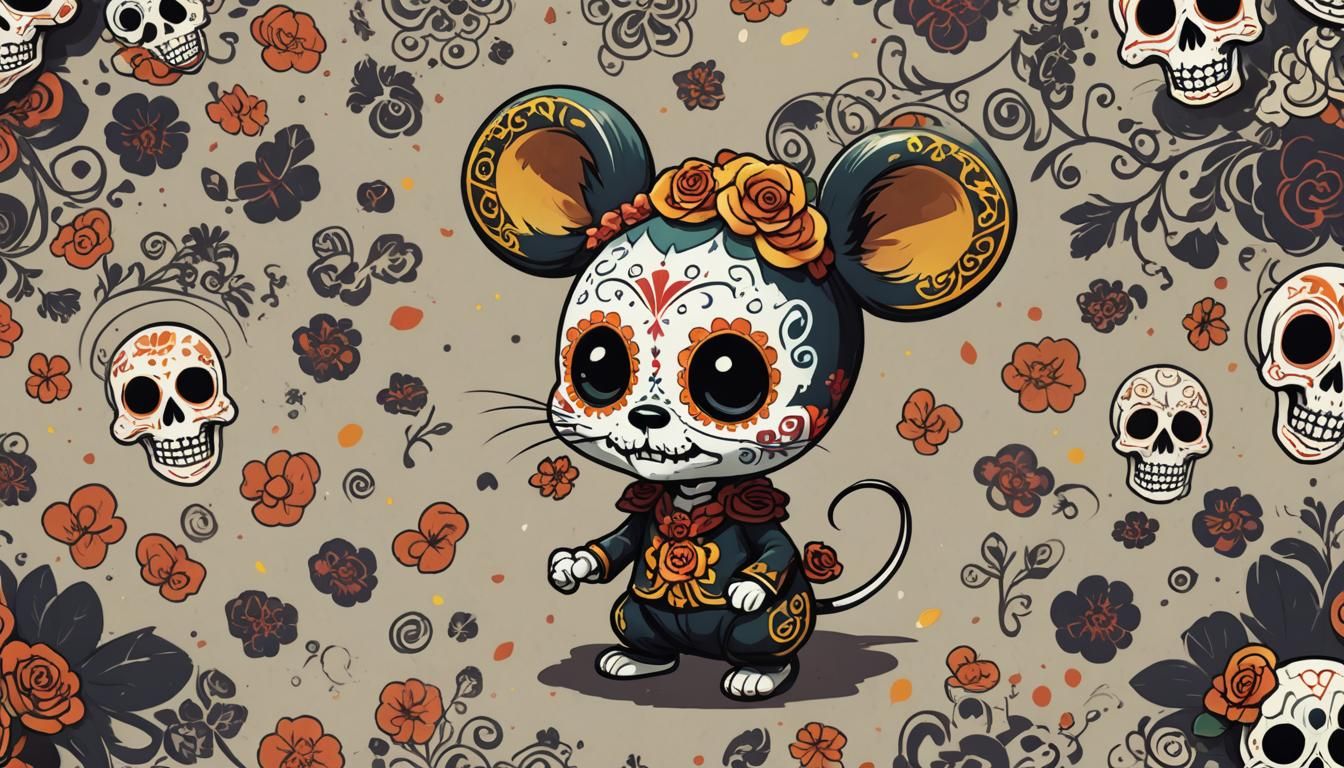 Cute Mouse Celebrates Dia de los Muertos: Manga Style
