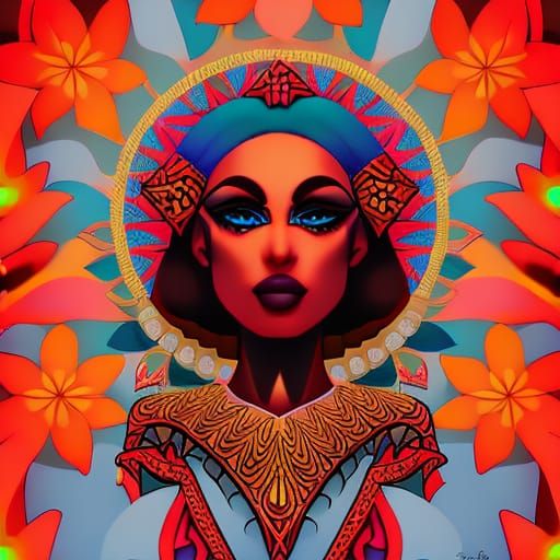 Mystical Cartoon Woman Portrait in Digital Art Style