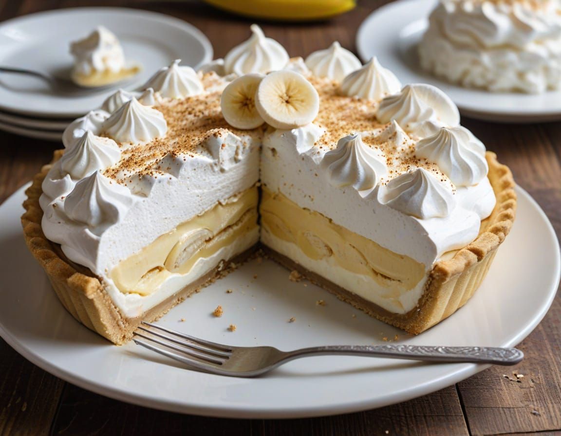 Luscious Banana Cream Pie Slice with Meringue