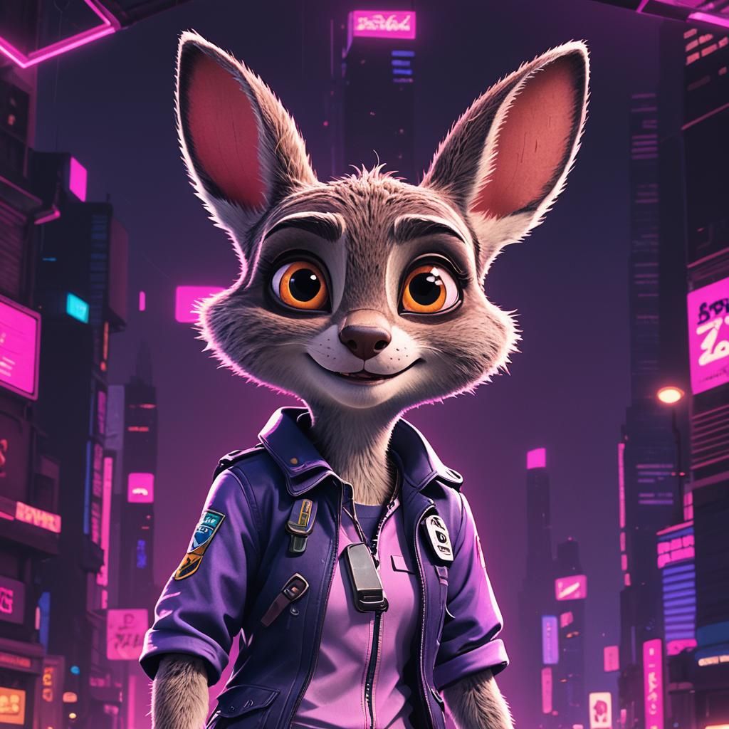 Judy Hopps Zootopia in Synthwave Neon Style