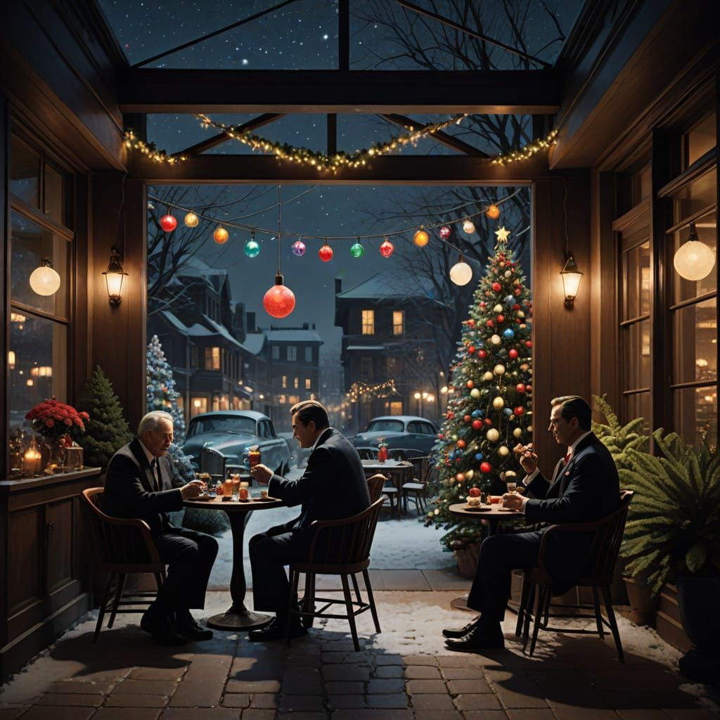 superheroes Enjoy Winter Night Out in Elegant Cafe