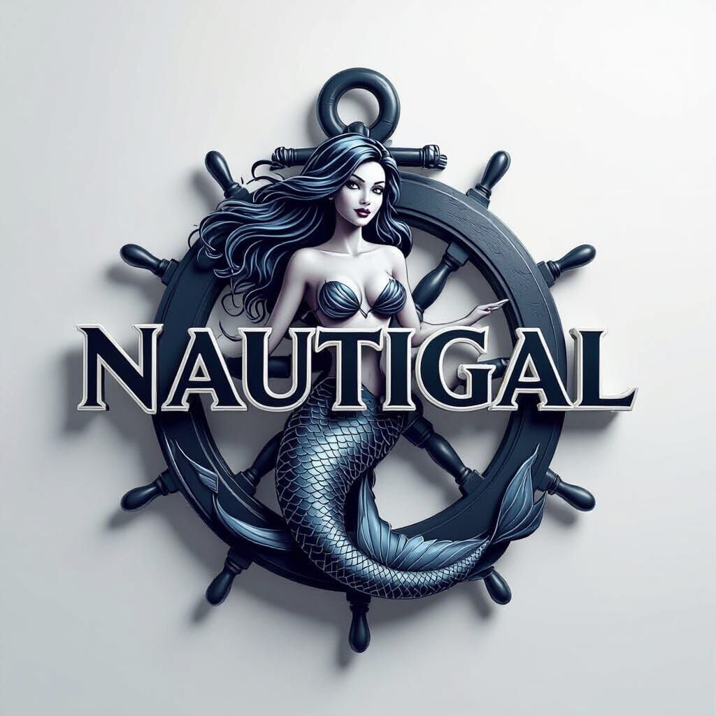NautiGal Logo: Sassy Mermaid, Anchor & Ship Wheel