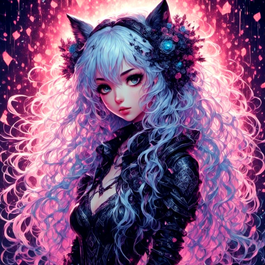 Kawaii Neko Mage Girl in Anime Style