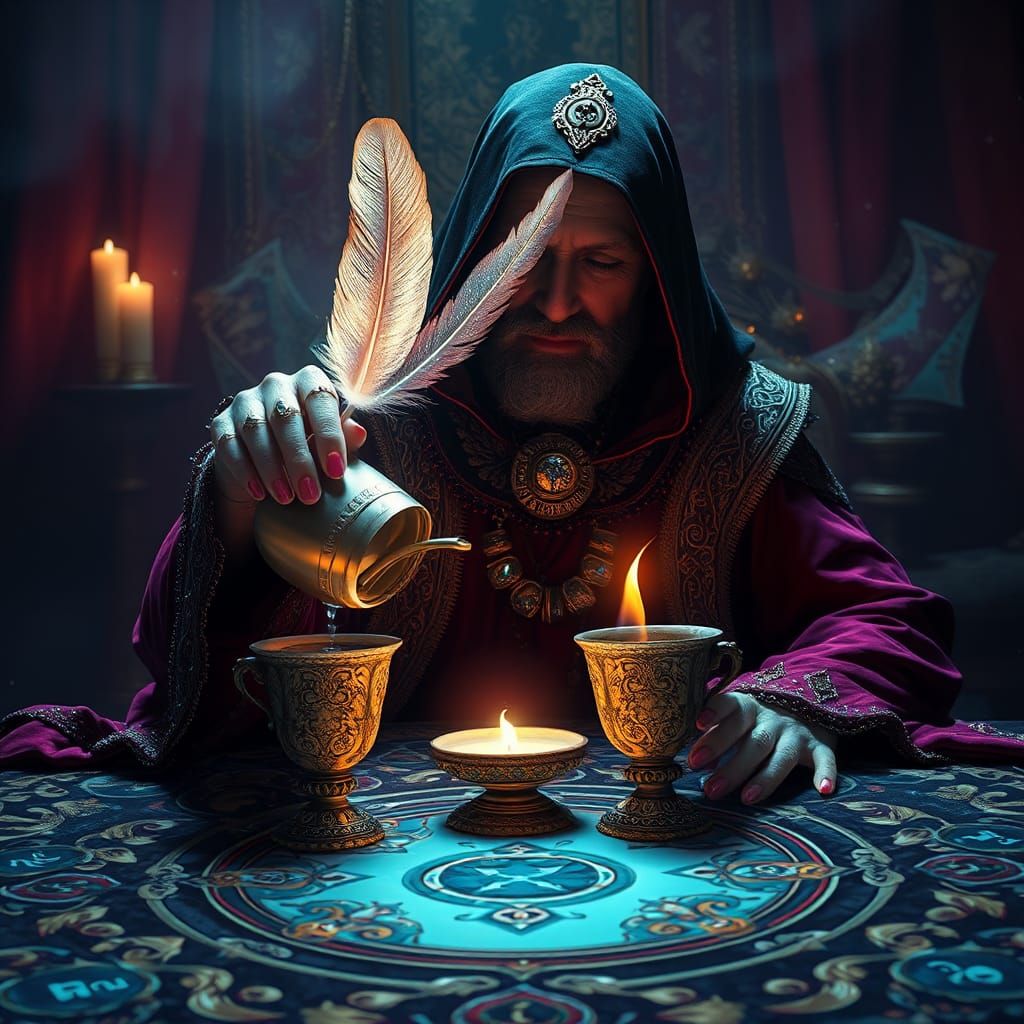 Mystical Tarot Reader Pouring Water with Feather