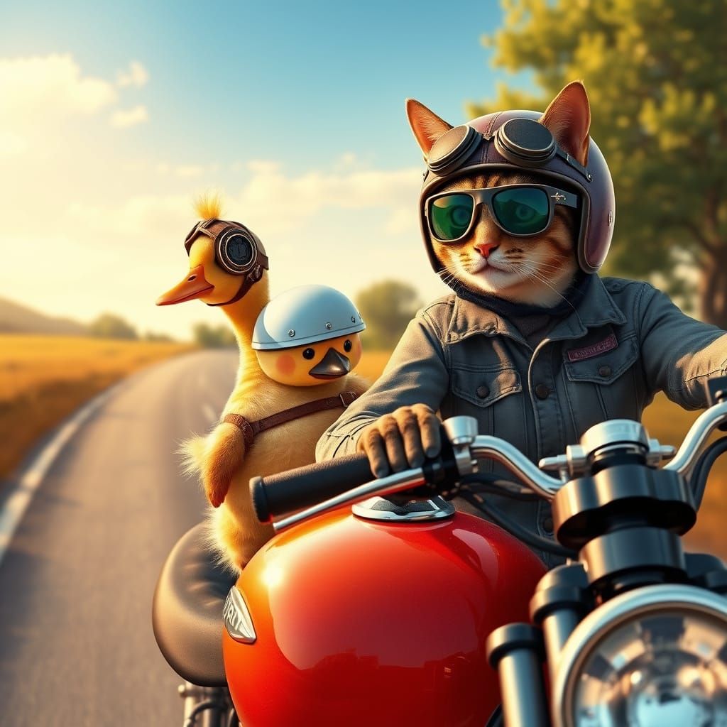 Surreal Watercolor-Style Portrait of a Confident Duckling an...