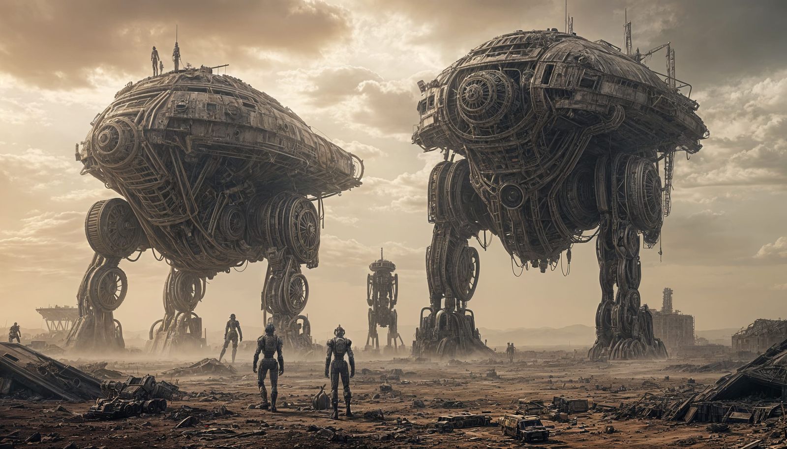 Dystopian Wasteland: Towering Robots in Post-Apocalyptic Lan...