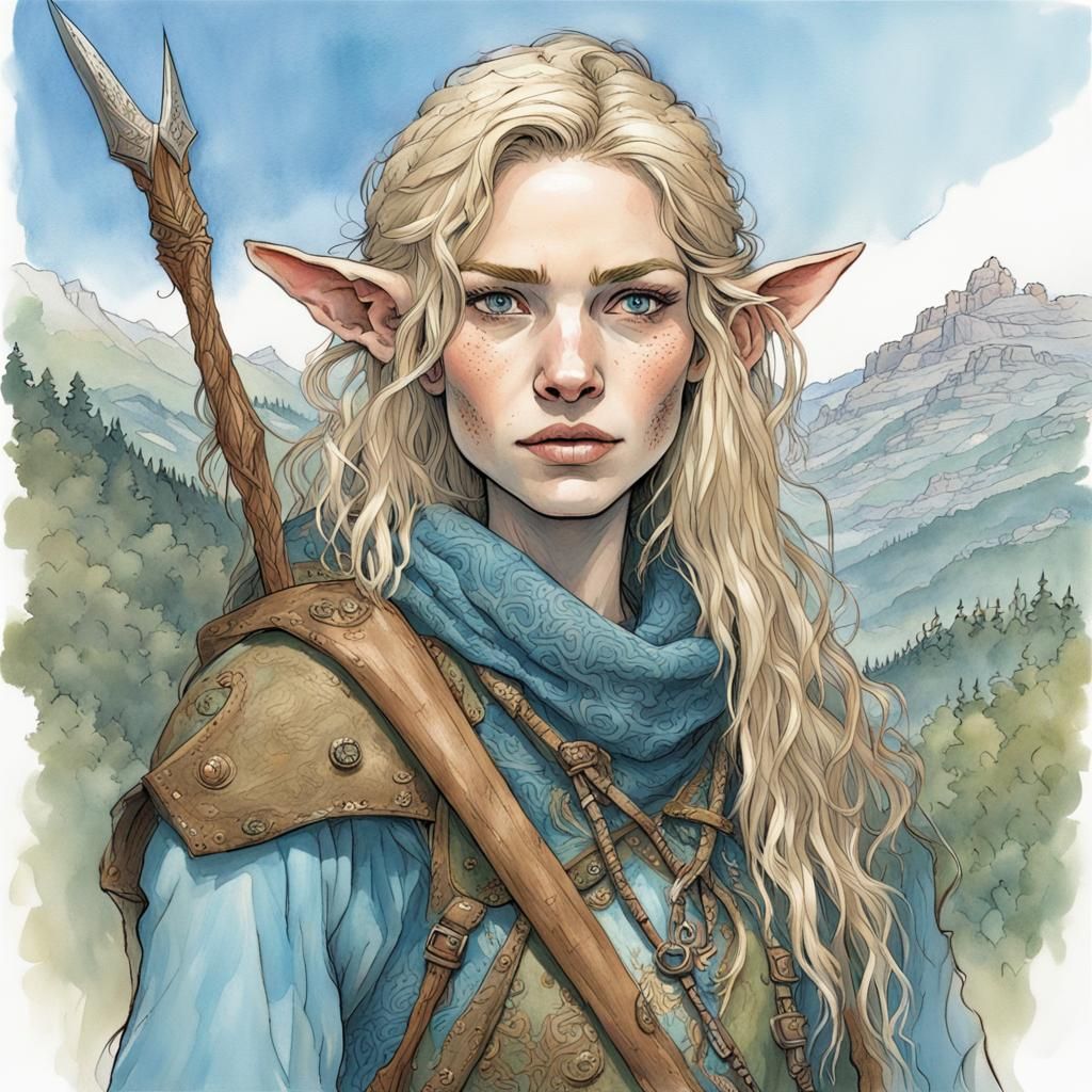 Fantasy Ranger Portrait with Piercing Blue Eyes