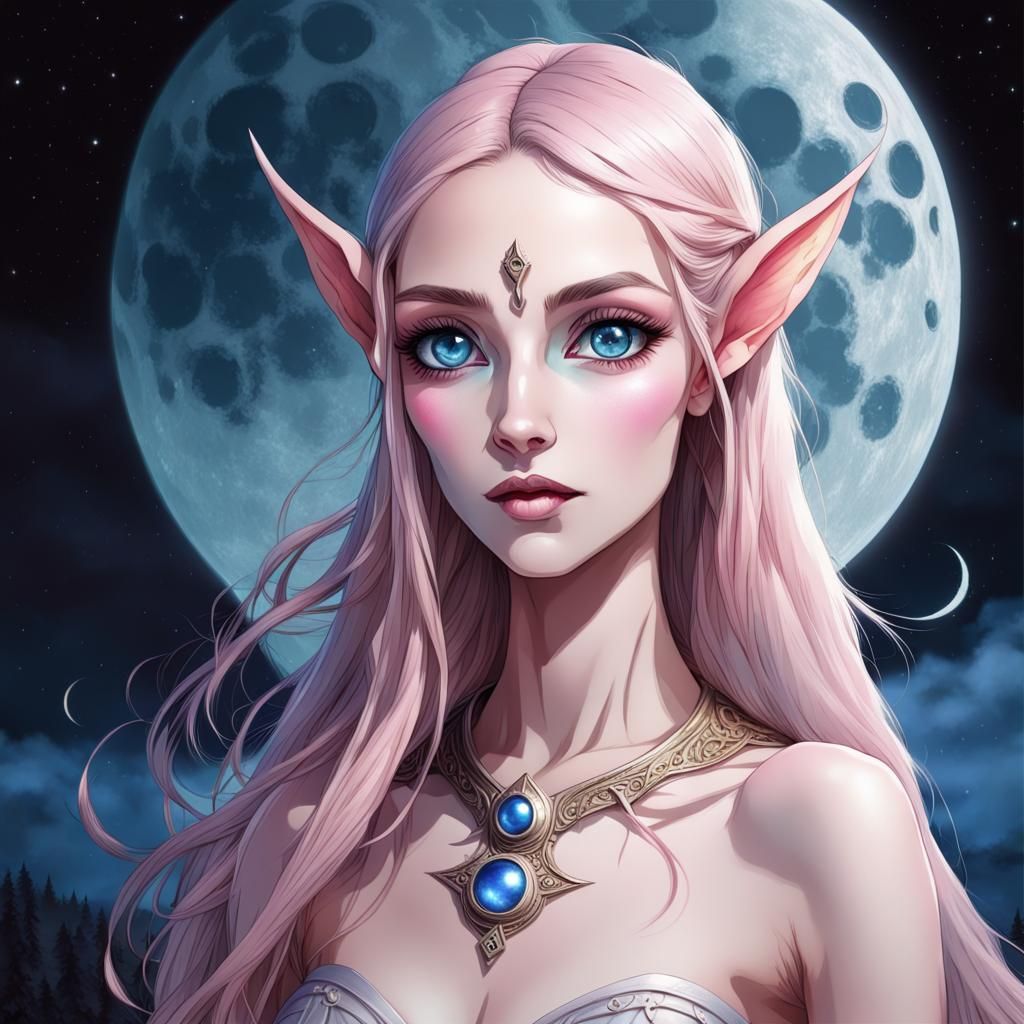 Elven Maiden Underneath a Big Blue Moon