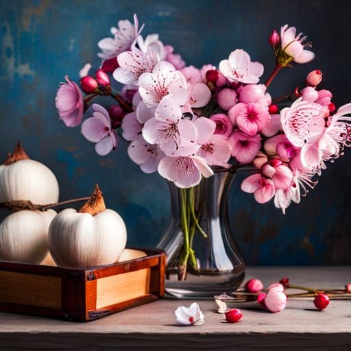 Blooming Cherry Blossom Twigs in Vase Close-up