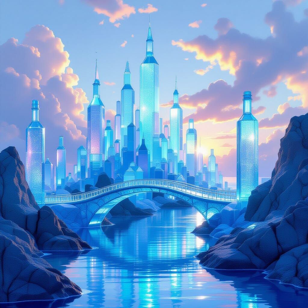 Fantastical Sea Glass Cityscape Digital Painting