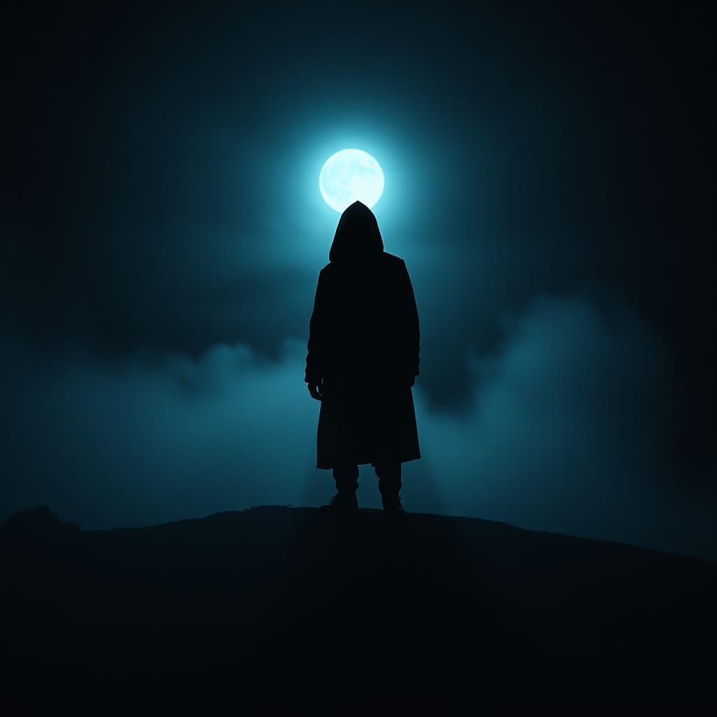 Lonely Figure in Dark, Desolate Landscape