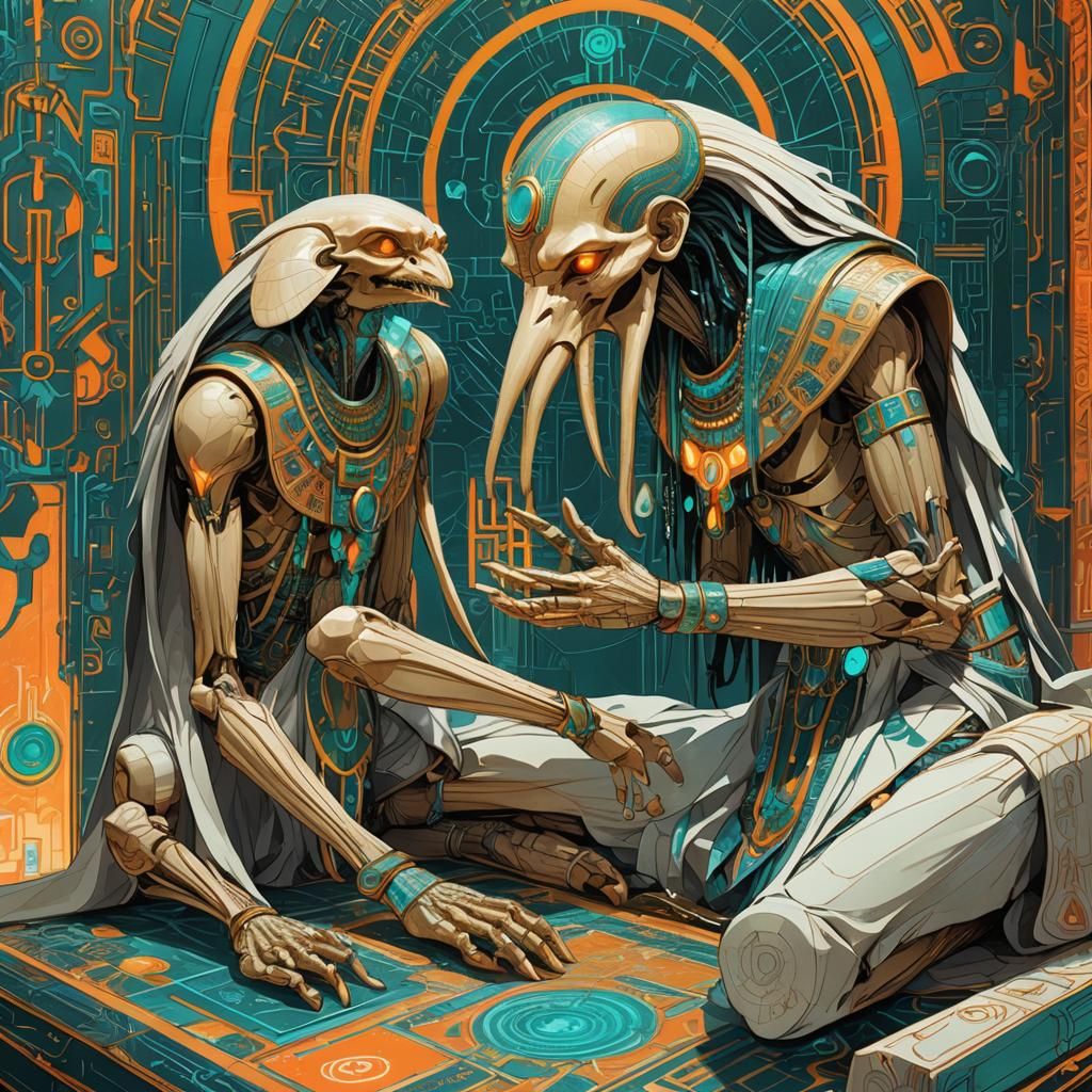 Thoth Counting with Bone Before Computer, Art Nouveau