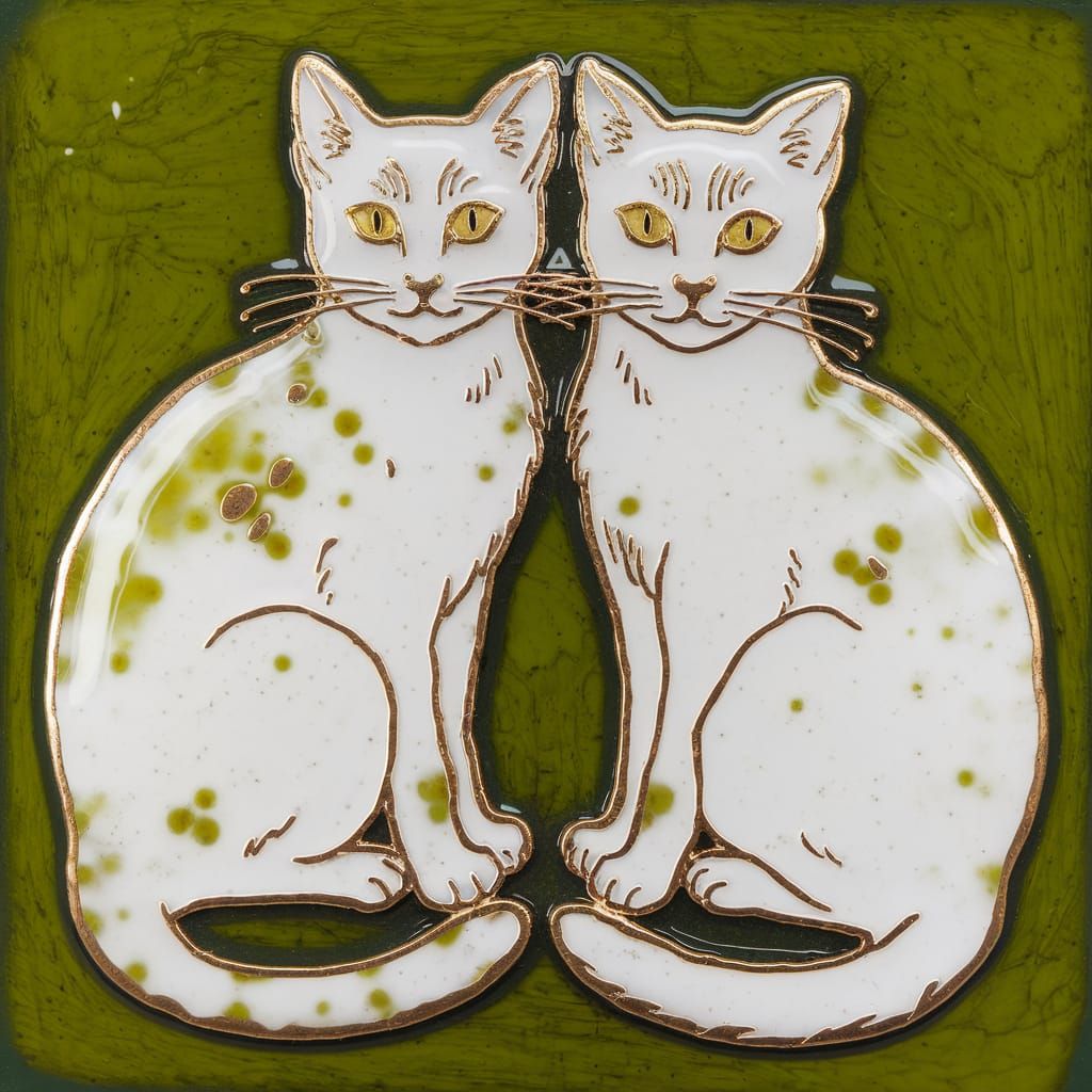 White Cats Enamel Plaque in Anime Style