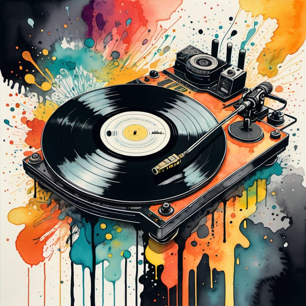 Stylized Vinyl Record Shop in Pen, Ink and Watercolour