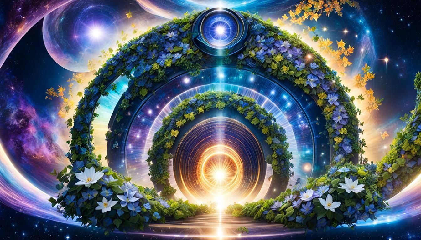 Celestial Blossom Radiating Cosmic Light: Holographic Illust...