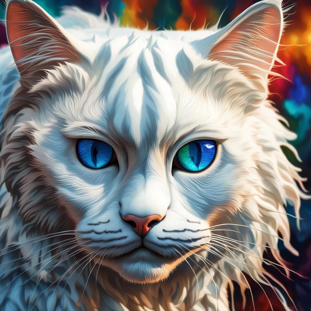 Big white rag doll cat Hyperrealistic, splash art, concept a...