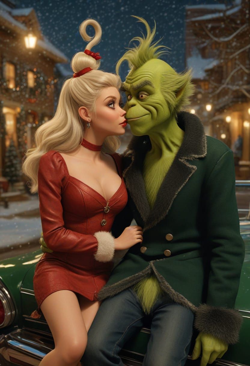 Grinch and Cindy Lou Who Romantic Winter Scene