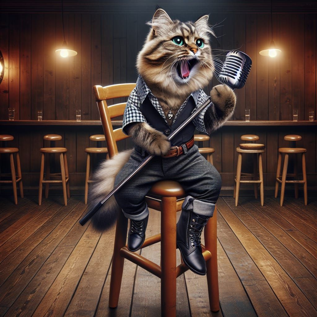 Hipster Cat Singing Karaoke in Hyperrealistic Style