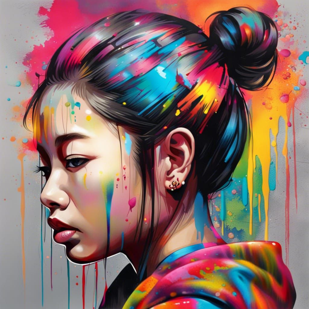 Colorful Graffiti Art of an Asian Girl