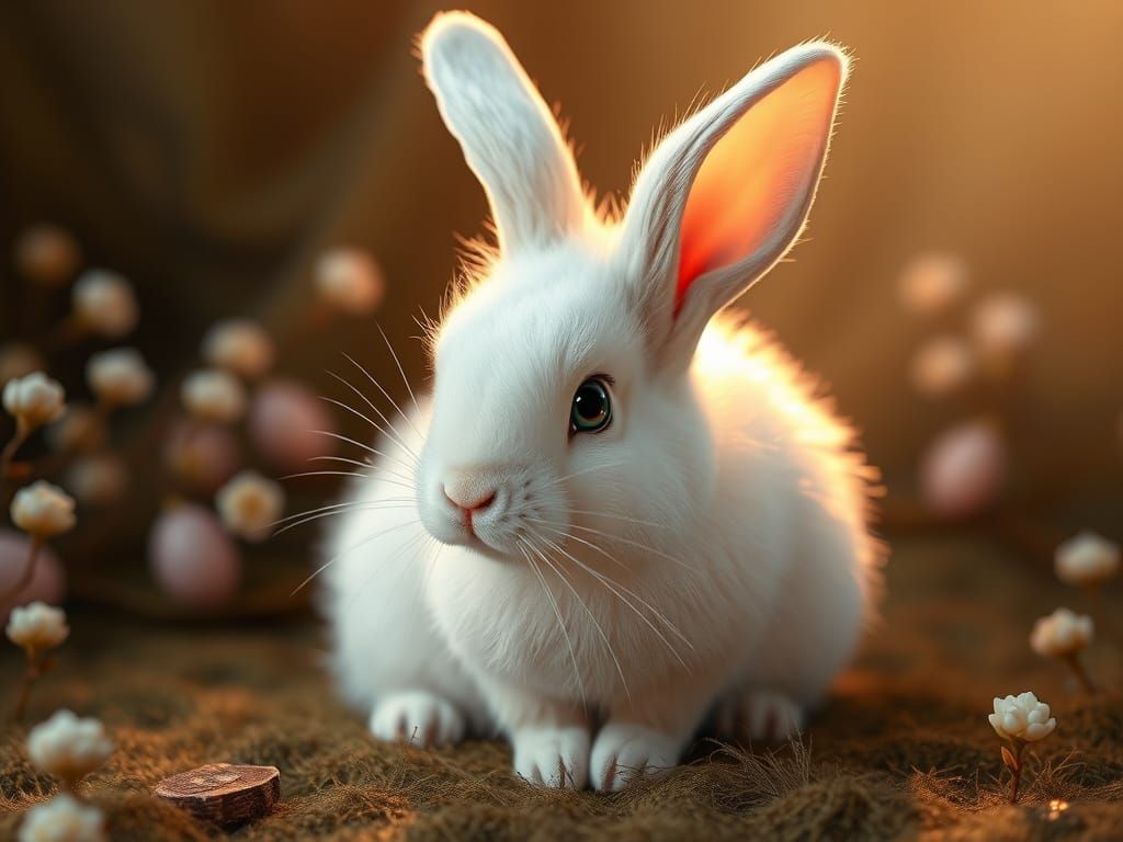 Ethereal White Bunny in Rococo Style