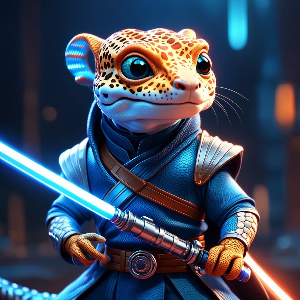 Leopard Gecko Jedi Knight in Pixar Style