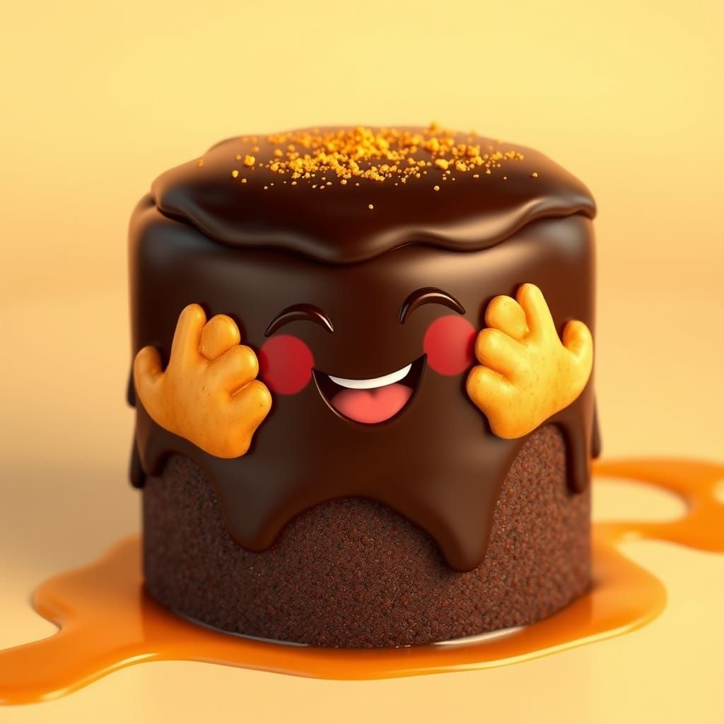 Whimsical Chocolate Cake Hugging Itself in 3D Style