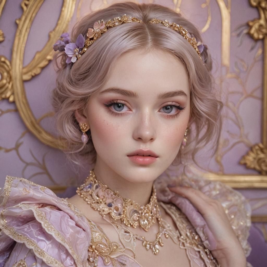 Hyperfeminine Portrait in Gustav Klimt Style