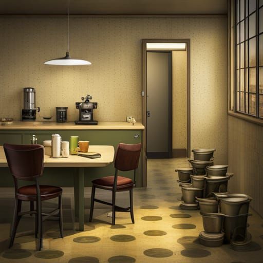 Dingy Breakroom in Backrooms Style, Matte Painting