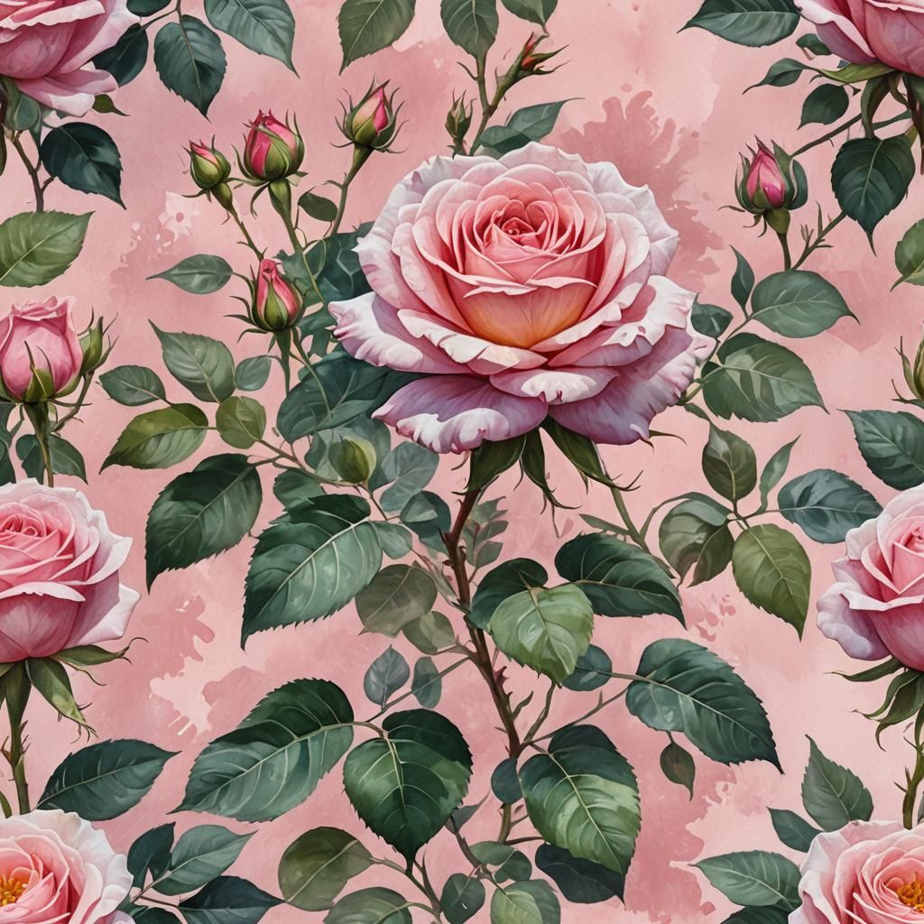 Lacy Pink Rose in Gouache Style