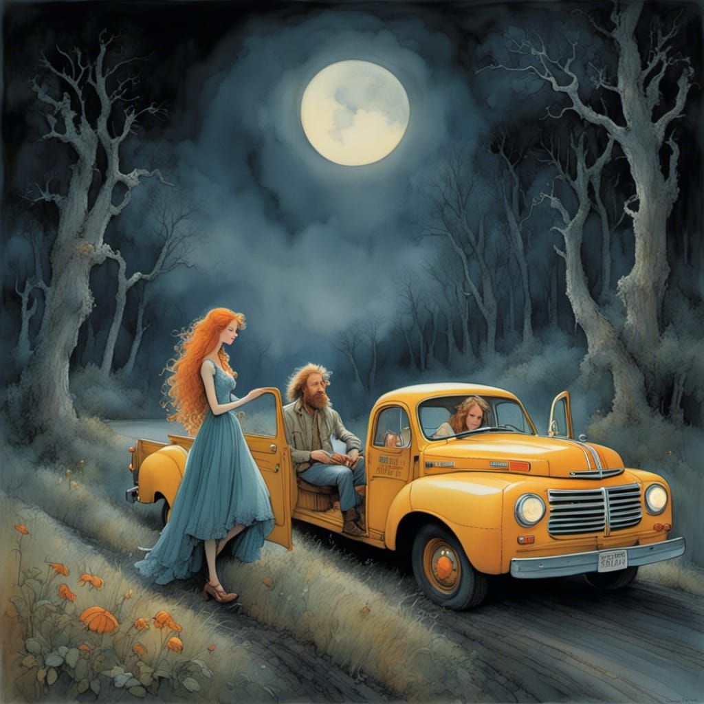 Couple in 70's Dodge on Ozark Road