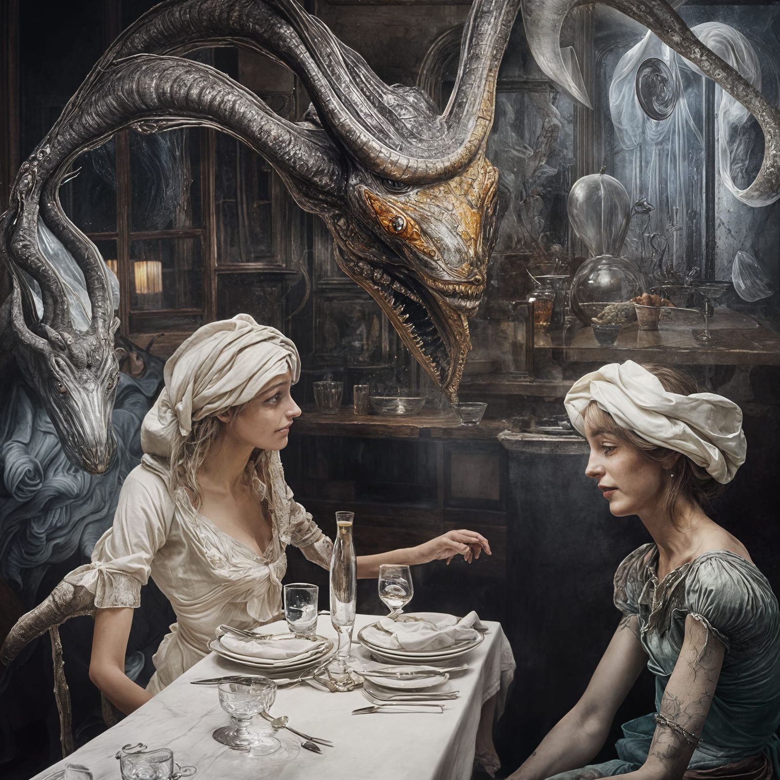Bistro Scene: Hyperrealistic Painting with Soft Lighting