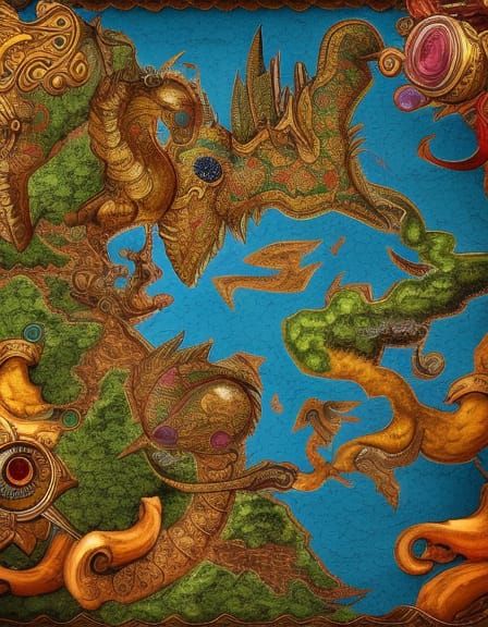 Mythical Beasts Adorn Ancient World Map