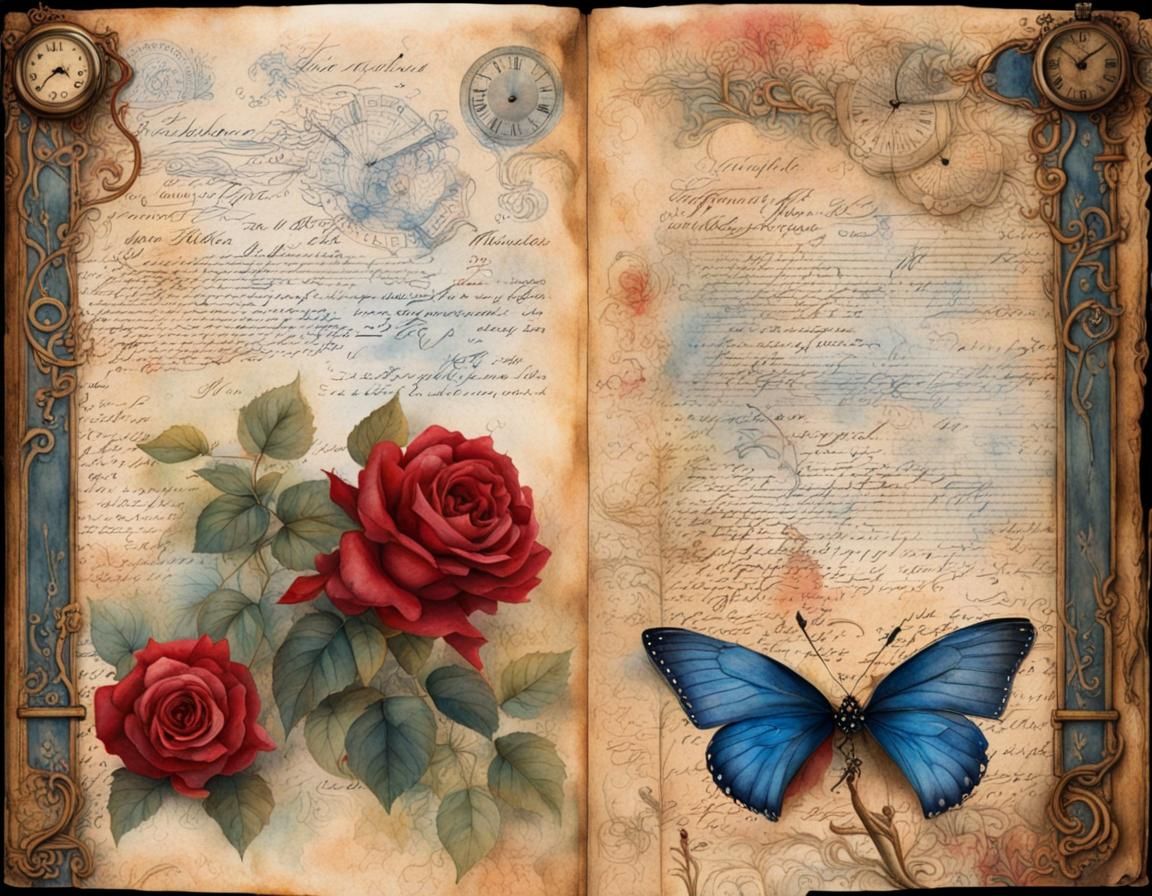 Floral Journal Page with Pocket Watch in Watercolor