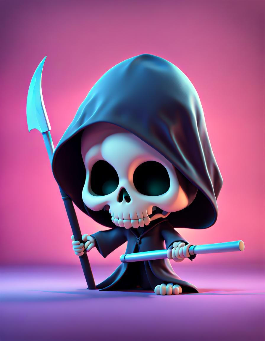 Cute Baby Grim Reaper in Pixar Style